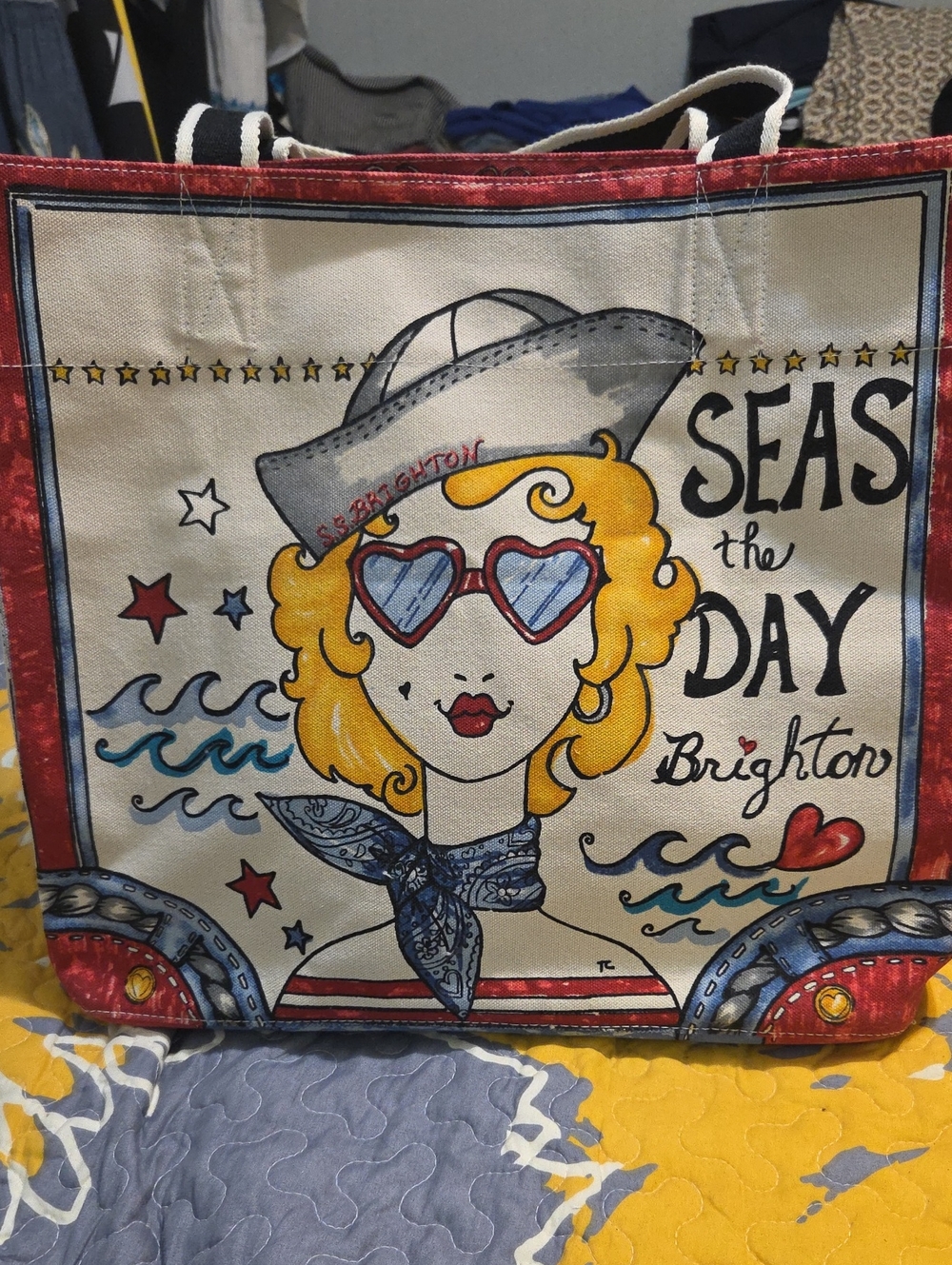 Brighton Canvas Tote — Red, Yellow, Blue Accents